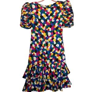 Raul Blanco Nan Duskin Size 10 Silk Colorful Polka Dot Ruffle Party Dress VTG‎